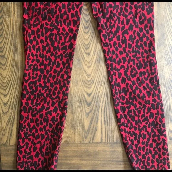 NEW Zara Basic cheetah red/black cropped pant Small Safari Casual - Picture 8 of 15